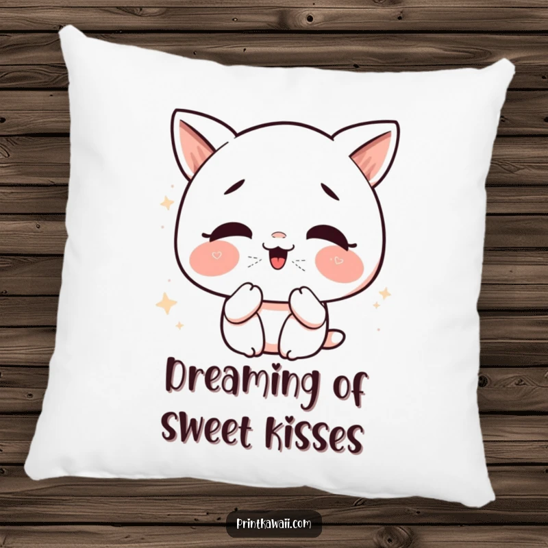 Funny Kawaii Kiss Pillow: Cute character giggling, blowing glittery kisses, offering soft comfort and playful vibes.