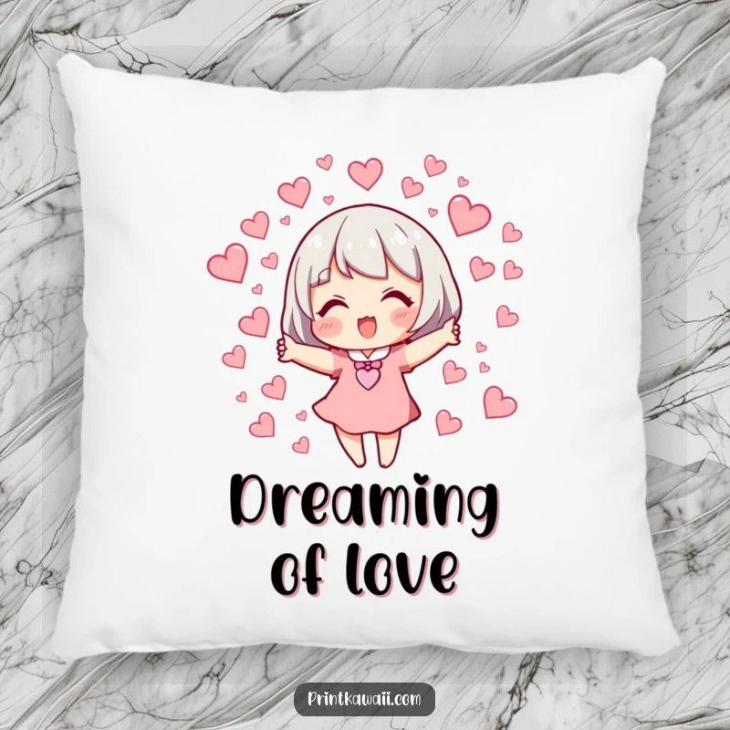 Funny Pillow: A charming character releasing a cluster of small, fluttering hearts, bringing warmth.