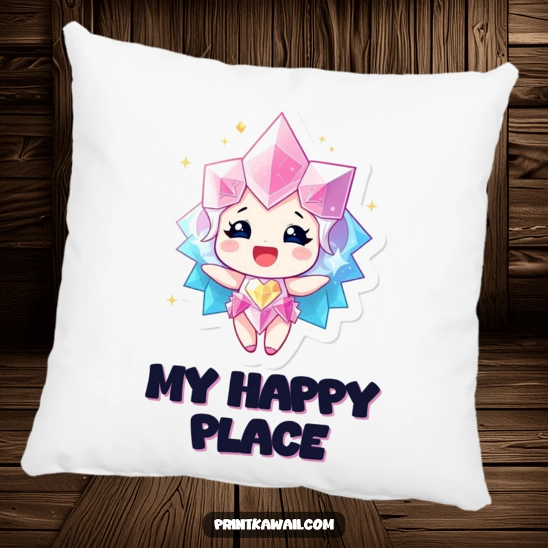 Funny Pillow featuring a sparkling gem character radiating happiness, offering comfort and a brightly radiant decorative touch.