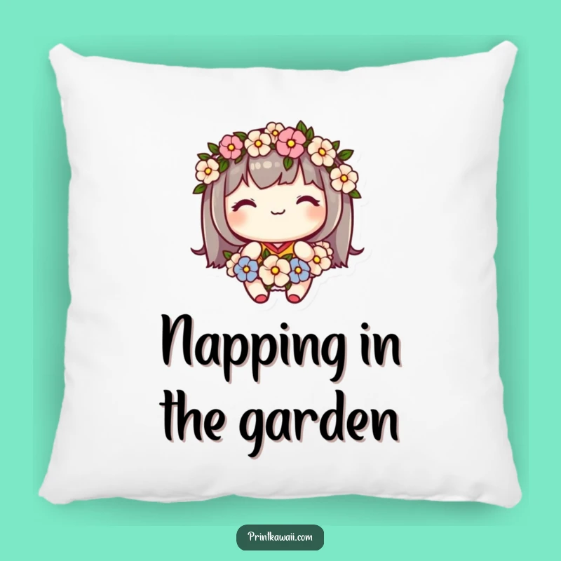 Funny Comfort Pillow: Cute Kawaii Character's Floral Sweetness