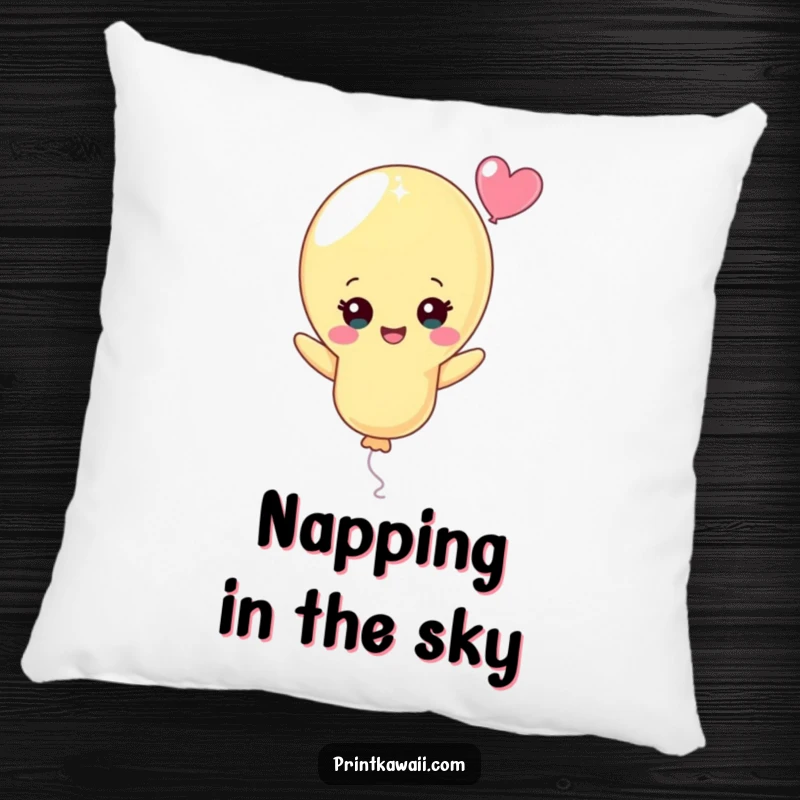 Funny Pastel Balloon Pillow: A plush pillow displaying a cheerful pastel balloon character floating upwards, perfect for adding comfort and smiles.