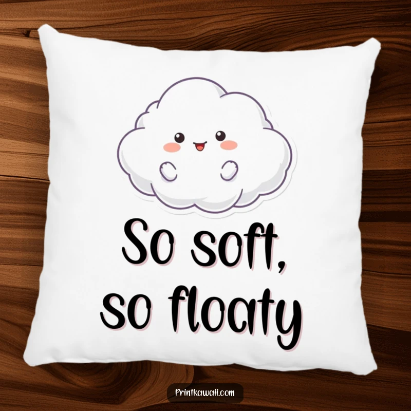 Funny pillow featuring a soft, fluffy cloud character, providing a cozy accent and a touch of whimsical charm to any room.