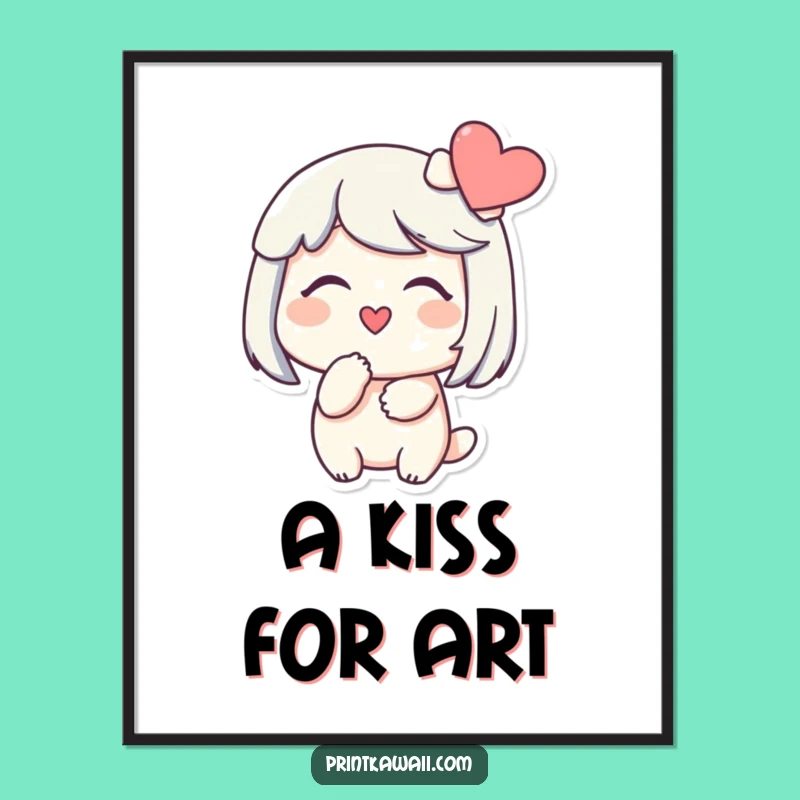 Funny Kissing Heart Digital Print: Sweet Character Art, Instant Funny Gift