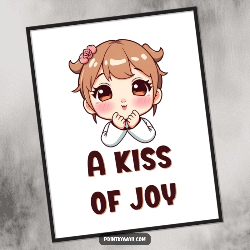 Funny digital art print of a cute character blowing a kiss with rosy cheeks, perfect for immediate download and display.