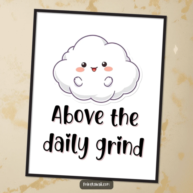 Funny digital art print of a fluffy cloud character floating playfully, ideal for printable wall decor and instant whimsical charm.