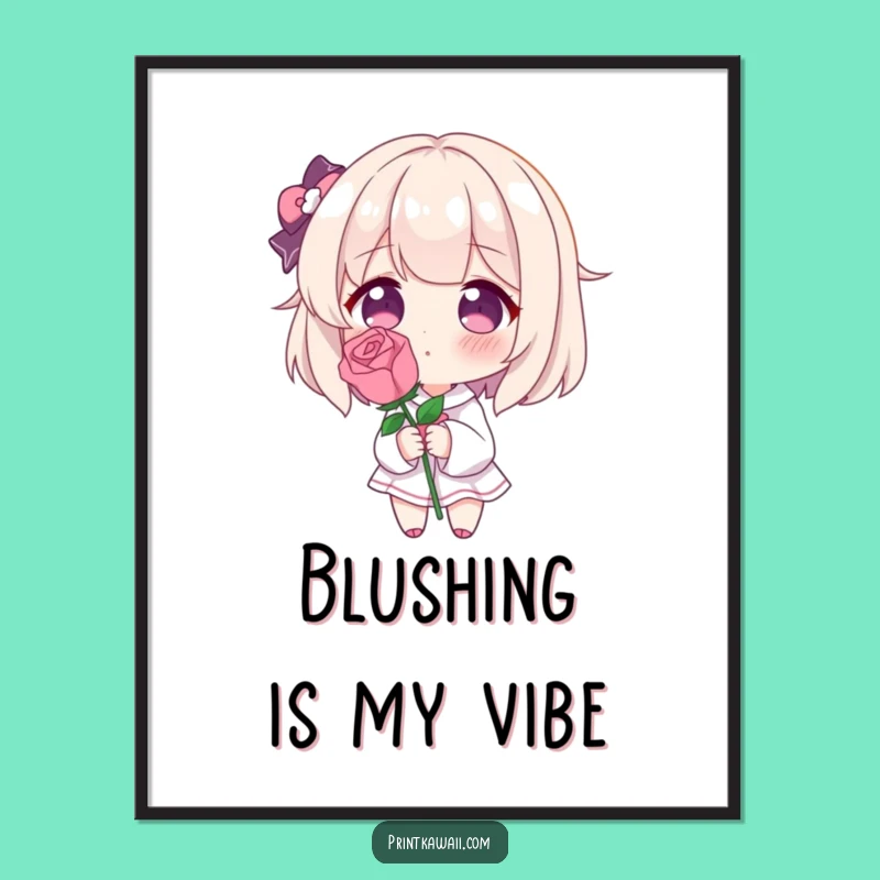 Funny Blushing Rose Digital Print: Charming Shy Character Art, Instant Funny Gift