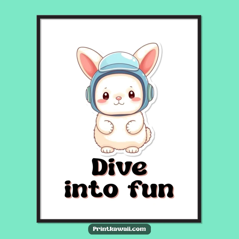 Funny Bunny Diver Digital Art: Instant Whimsical Decor for Bunny Lovers