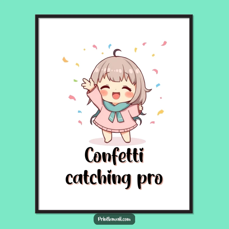 Funny Confetti Catch Digital Art: Cute Character Decor Print for Walls