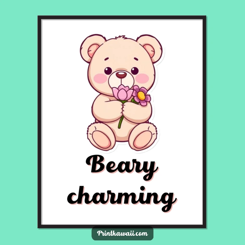 Funny Content Teddy Bear Flower Digital Art, Sweet Wall Decor Gift