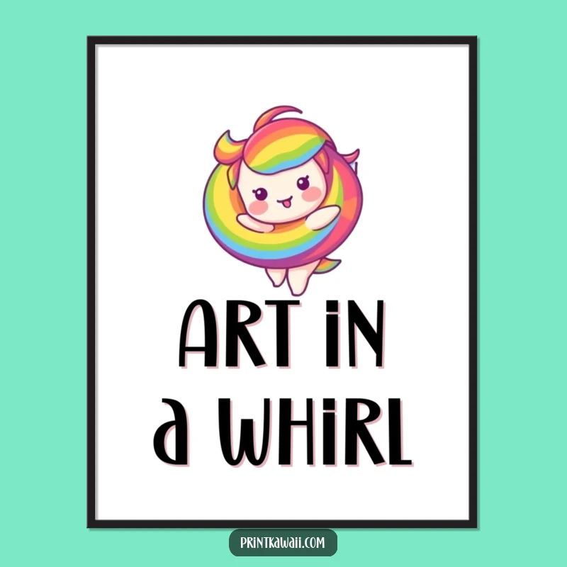 Funny Digital Art Print: Rainbow Swirl Character Twirling, Instant Humorous Decor