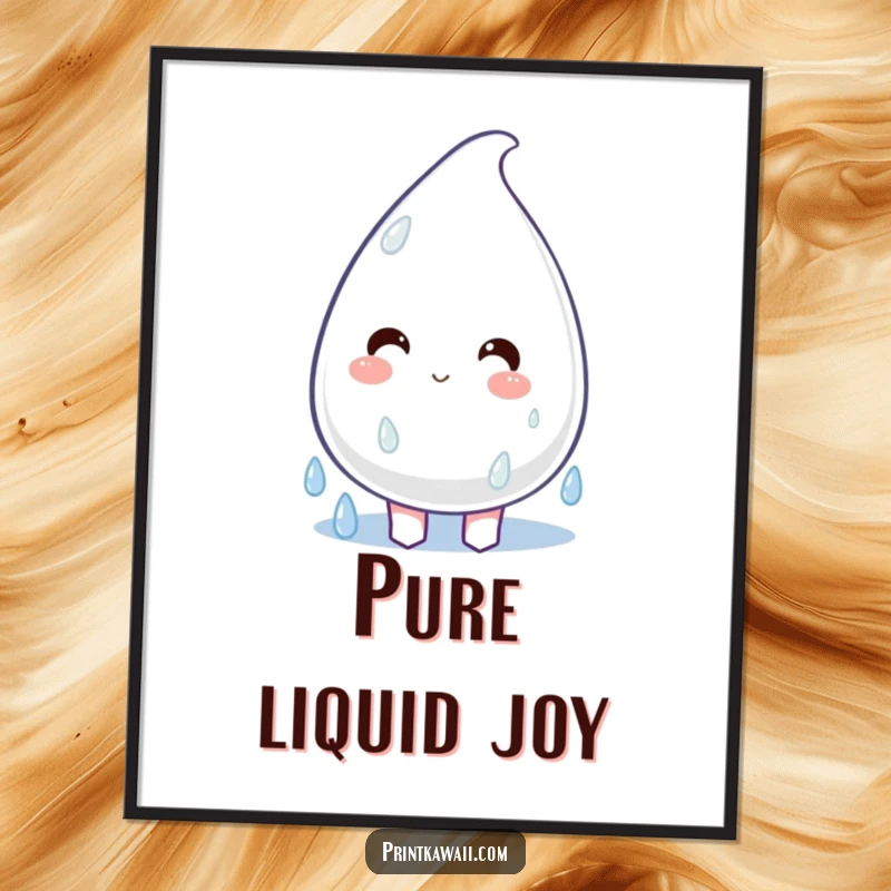 Funny Digital Art Print of a plump, happy raindrop character dripping with joy, ready to add instant cheer to any display.