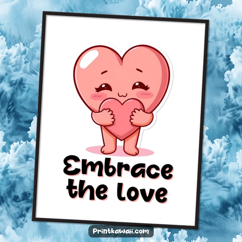 Cute heart character giving a warm hug, perfect for loving wall art. Instant funny download.