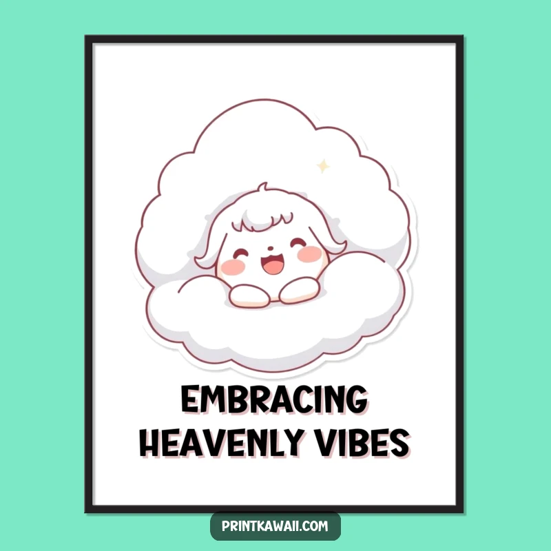 Funny Kawaii Cloud Hug Digital Art: Joyful Character Decor, Great Funny Gift