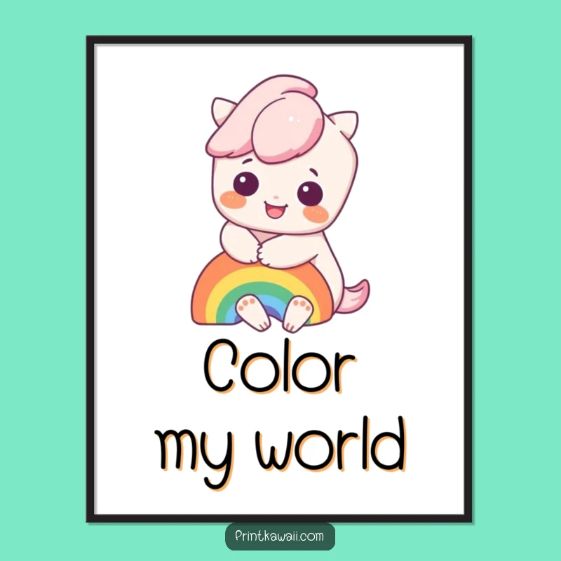 Funny Kawaii Rainbow Hug Digital Art Print: Instant Joyful Decor