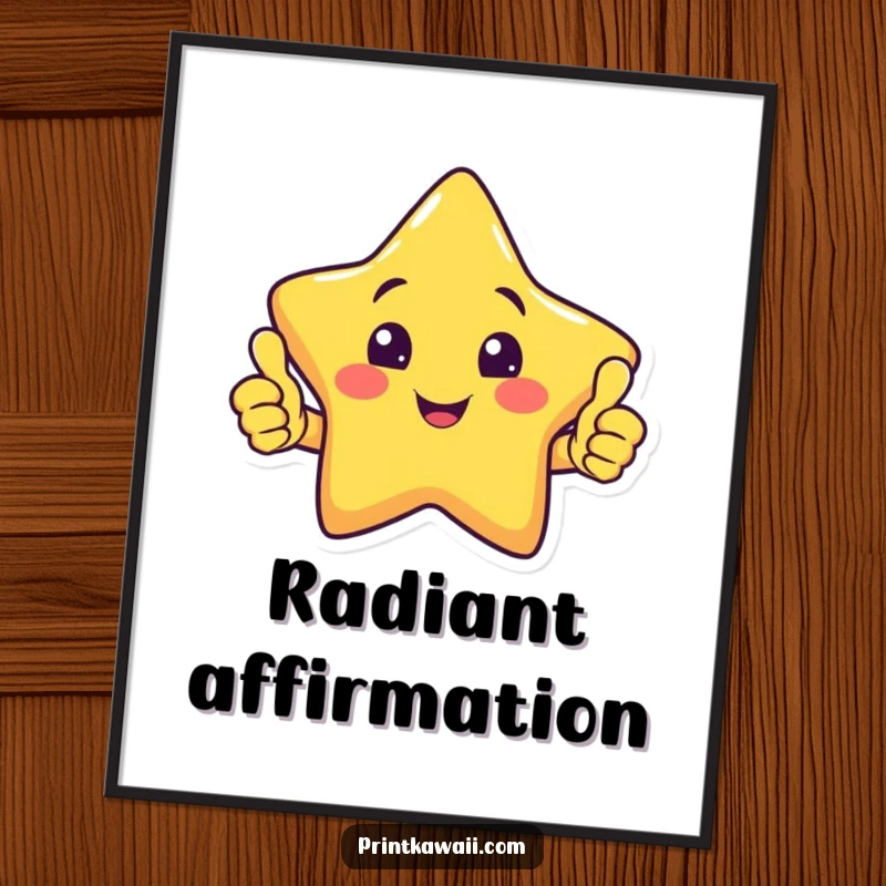 Funny digital art print of a smiling star character giving a double thumbs up, exuding positivity and happiness.