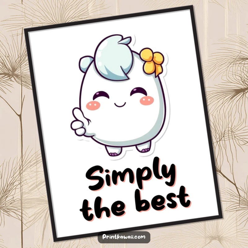 Funny Digital Art Print of a character with a sweet expression giving a clear, cheerful thumbs up, bringing instant good vibes.