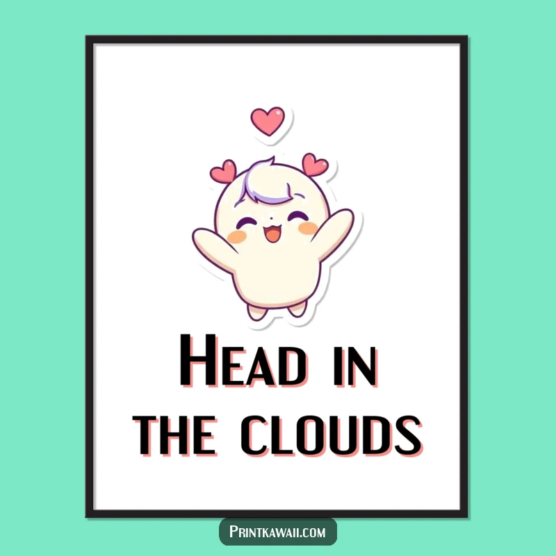 Funny Wall Art Print: Cute Character's Heart Float - Digital Download Funny Gift