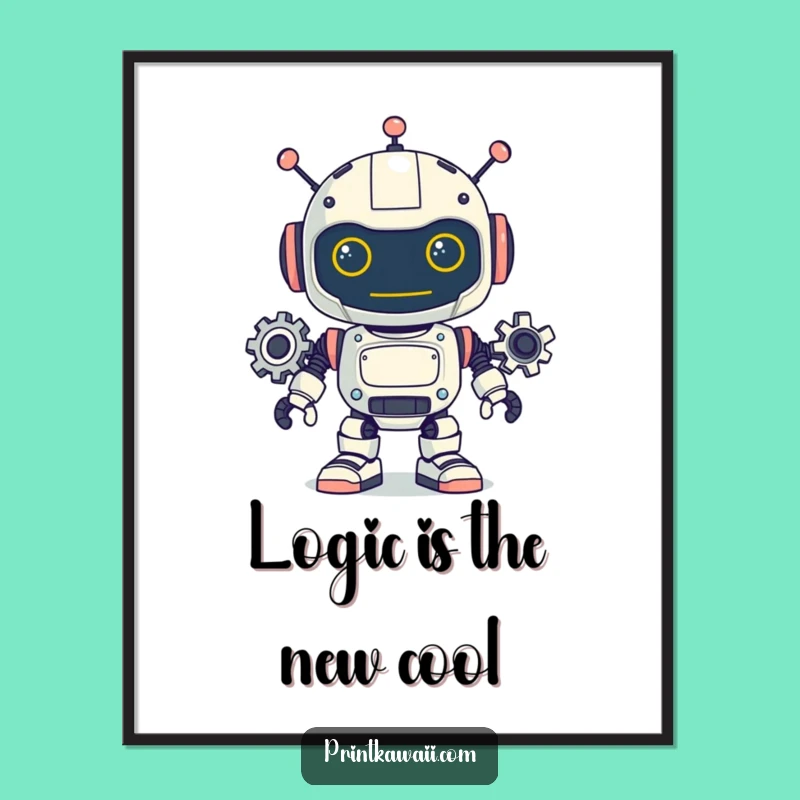 Funny Robot Digital Print: Playful Gears Art, Instant Humorous Decor Gift