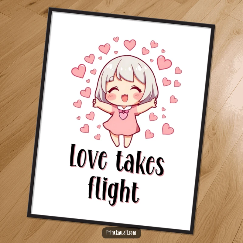 Funny Digital Art Print: A character energetically releasing a cloud of tiny, fluttering hearts.