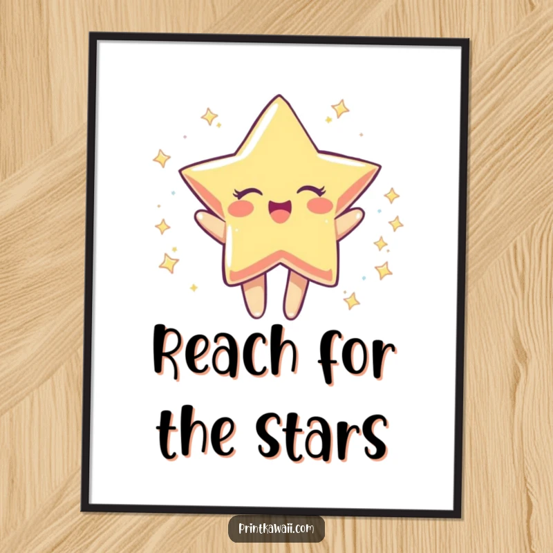 Funny digital art print of a star character joyfully spinning, perfect for instantly adding sparkle and cheer, a funny gift.