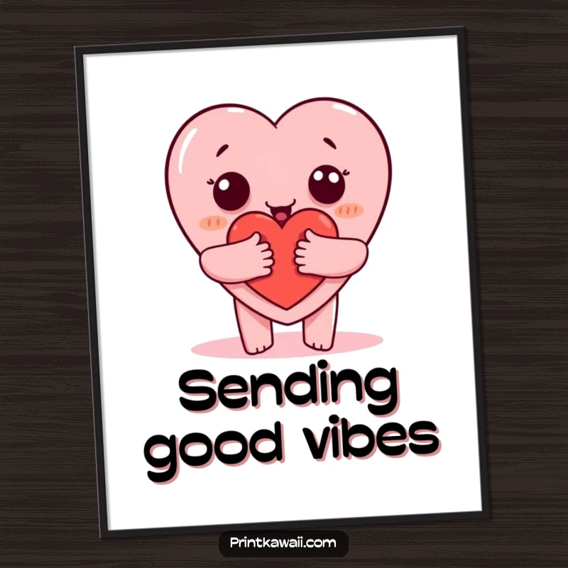 Funny digital art print of a heart character giving a hug, perfect for instantly sharing love and warmth, a funny gift.