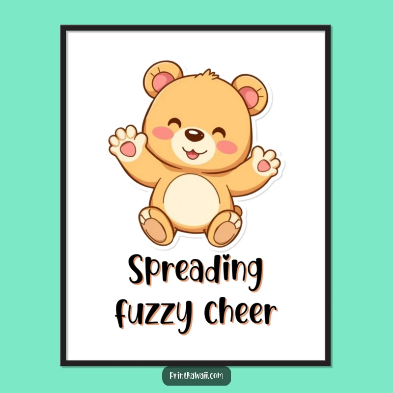 Funny Teddy Bear Digital Print: Joyful Wave Art, Instant Cute Decor