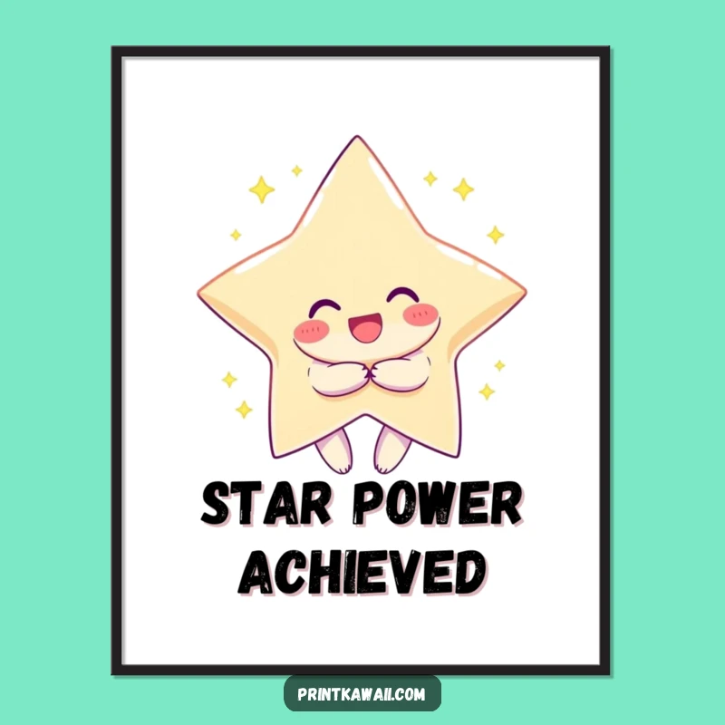 Funny Wall Art Print: Smiling Character Hugs Star - Digital Download Funny Gift