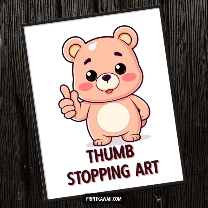 Funny digital art print of a gummy bear character giving a thumbs up, ideal for vibrant and humorous decoration.