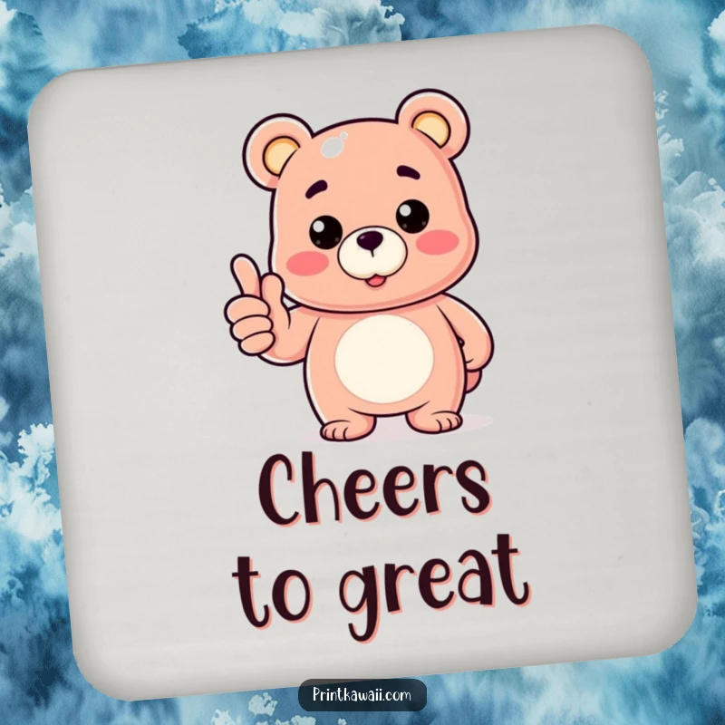 Funny drink coaster featuring a gummy bear giving a thumbs up, protecting surfaces with cheerful and humorous flair.