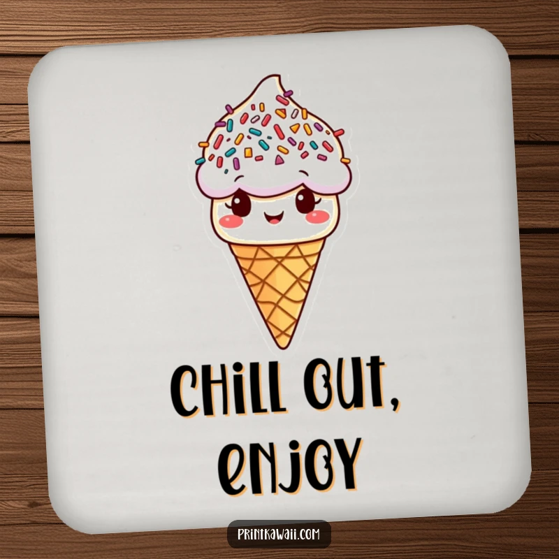 Funny ice cream cone coasters with playful sprinkle hair, protecting surfaces with charm, a wonderful funny gift.
