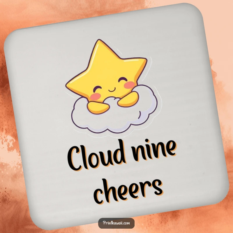 Funny Drink Coasters: A cheerful star character hugs a fluffy cloud, protecting surfaces with humorous and celestial art.
