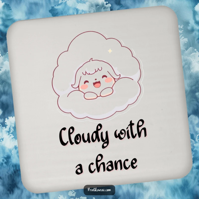 Funny Kawaii Cloud Hug Drink Coasters: Cute character artwork hugging a soft cloud, protecting tables with happiness.