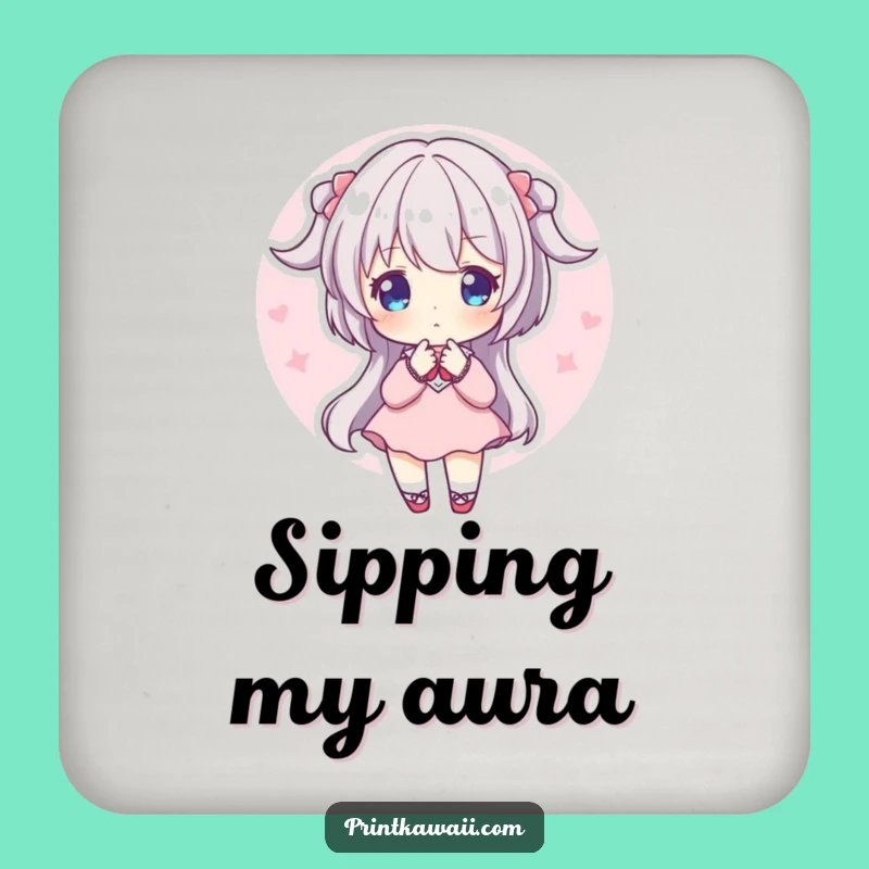 Funny Aura Protector Coaster: Sweet Pose Character, Table Decor Gift