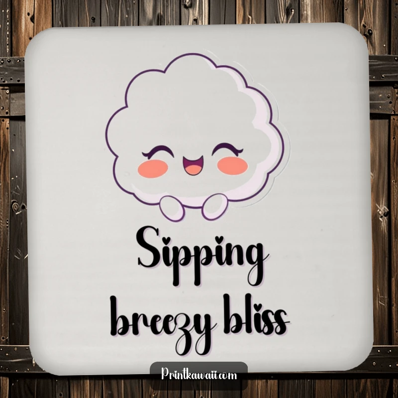 Funny drink coaster featuring a cloud character overcome with giggles, protecting surfaces with cheerful and humorous flair.
