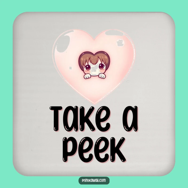 Funny Coaster: Shy Character Peeks from Heart - Protect Surfaces Funny Gift
