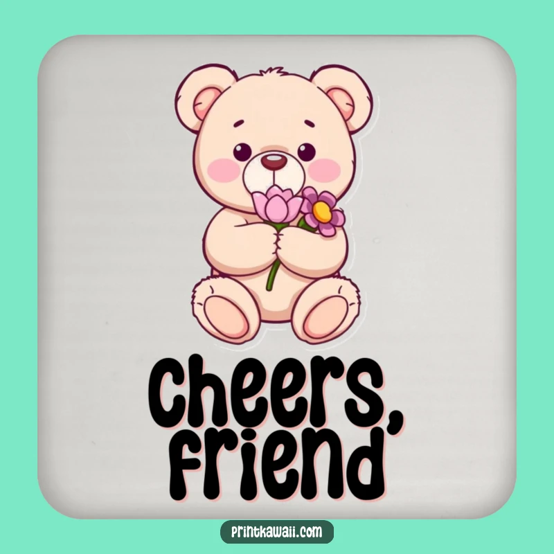 Funny Content Teddy Bear Flower Coaster Set, Sweet Surface Protection Gift