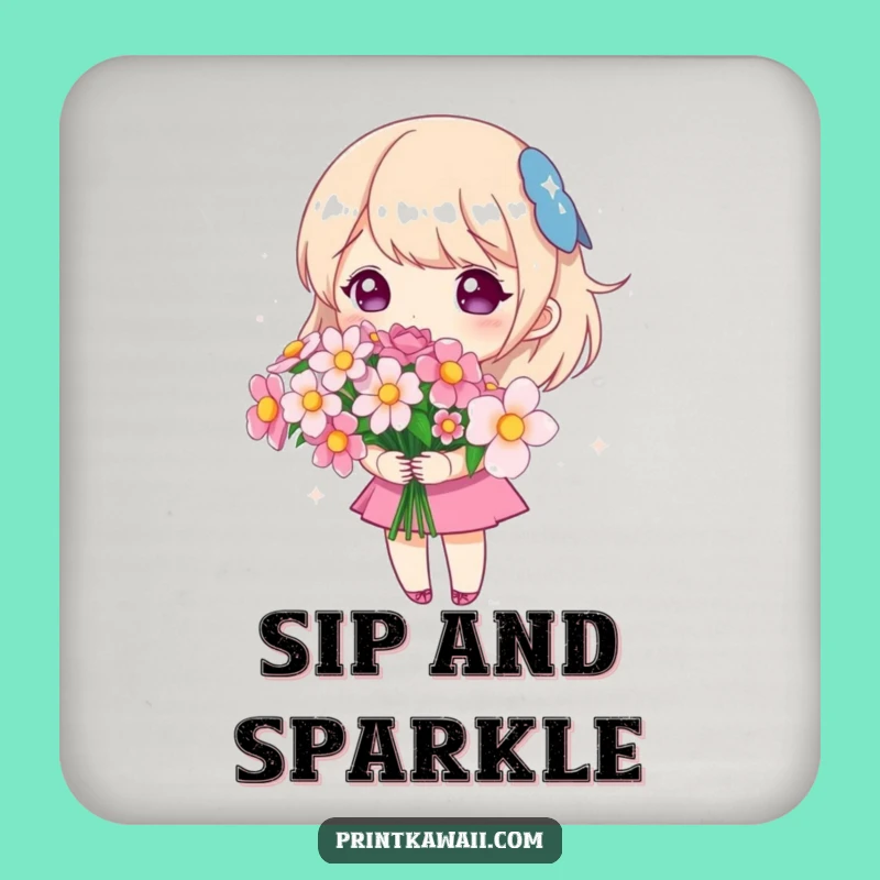 Funny Cute Flowers Coaster - Protects Surfaces with Sparkle