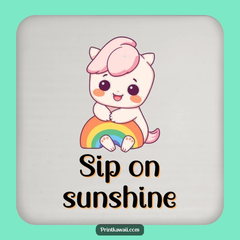 Funny Kawaii Rainbow Hug Drink Coaster: Protect Surfaces with Style