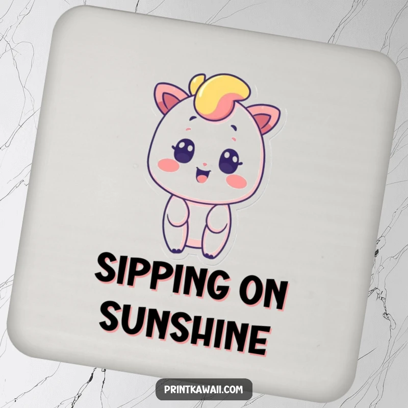 Funny drink coasters featuring a vibrant rainbow character with a surprised smile, protecting furniture with color and charming humor.