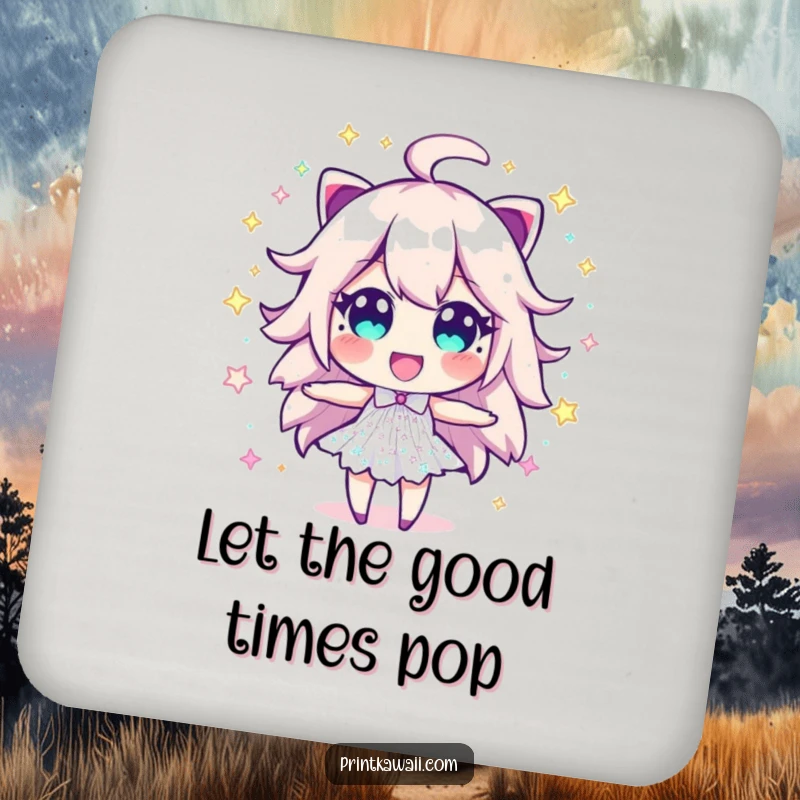 Funny Sparkle Dust Coaster: A lively sparkle dust character bursting with excitement protects your surfaces with dazzling flair.