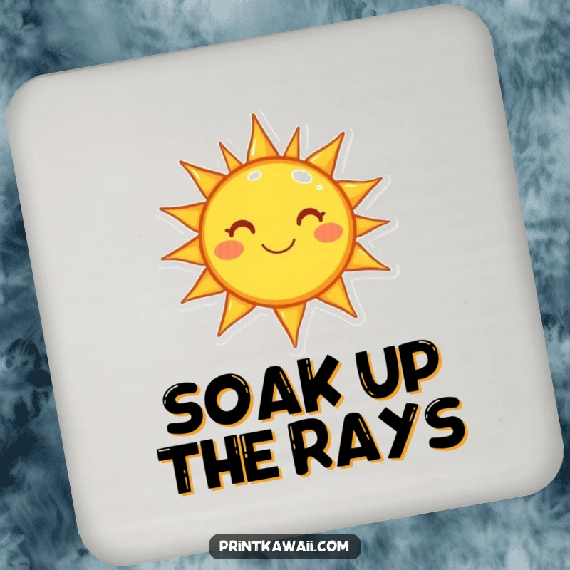 Funny drink coaster with a happy sun character, protecting surfaces while adding a touch of bright cheer to any setting.