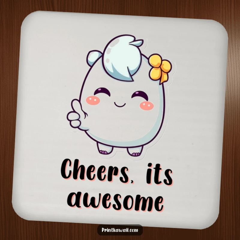 Funny Drink Coaster showcasing a character with a sweet expression giving a hearty thumbs up, perfect for any table.