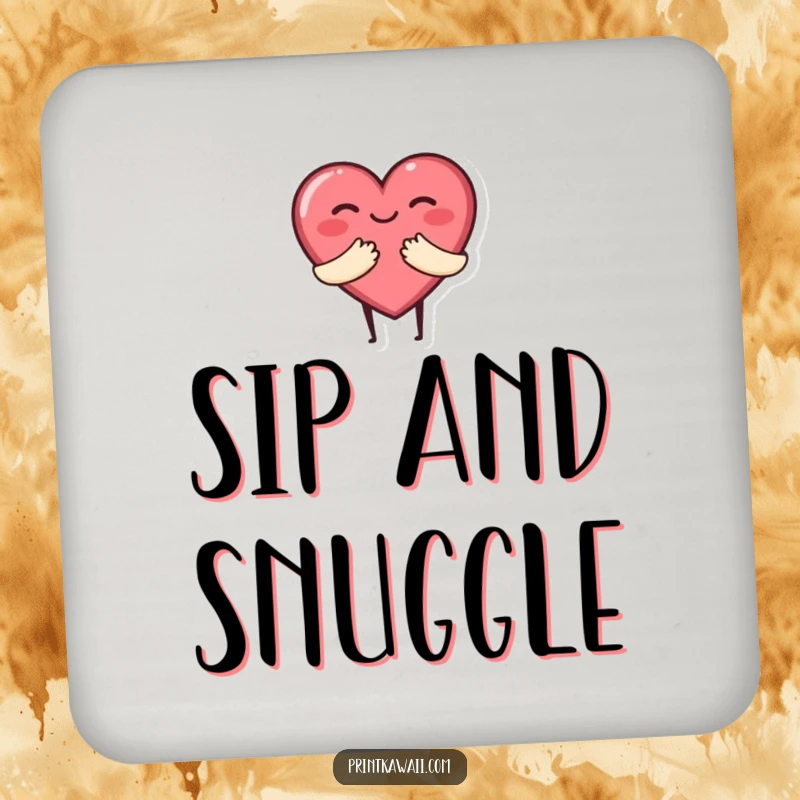 Funny drink coaster with a cute heart character offering a warm hug, perfect for protecting surfaces and spreading love.