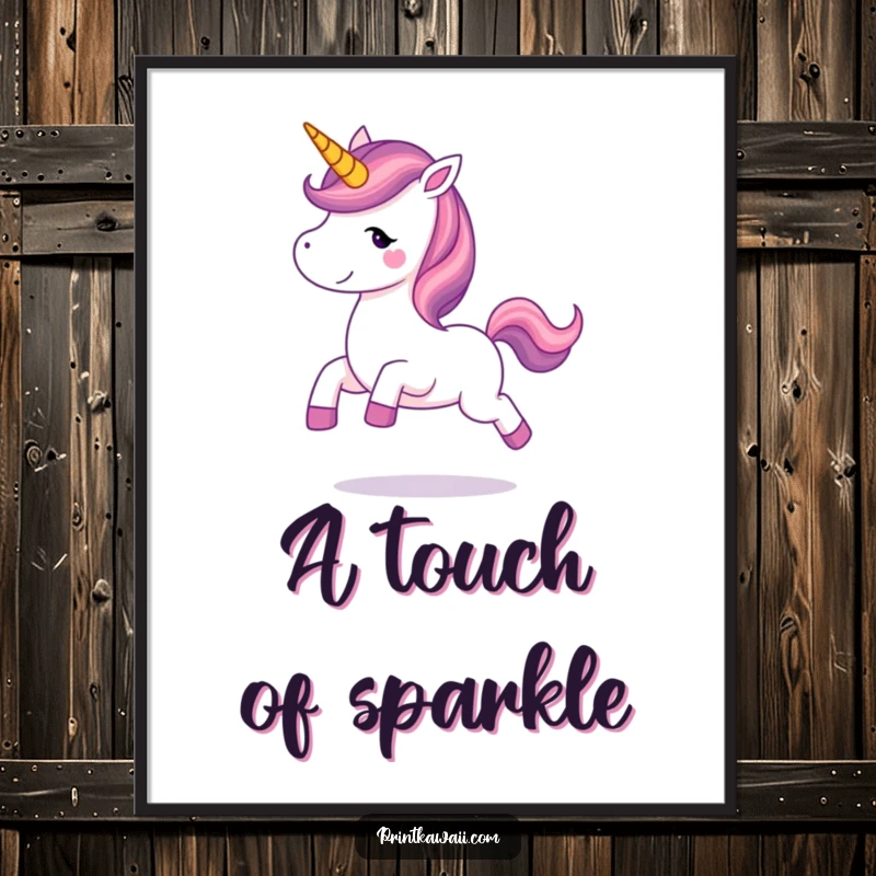 Funny unicorn character prancing with ecstatic joy on a poster, designed to bring whimsical happiness and magical charm to any room.