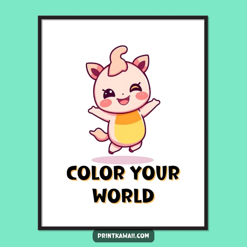 Funny Giggling Rainbow Hop Poster, Cheerful Character Art for a Happy Home
