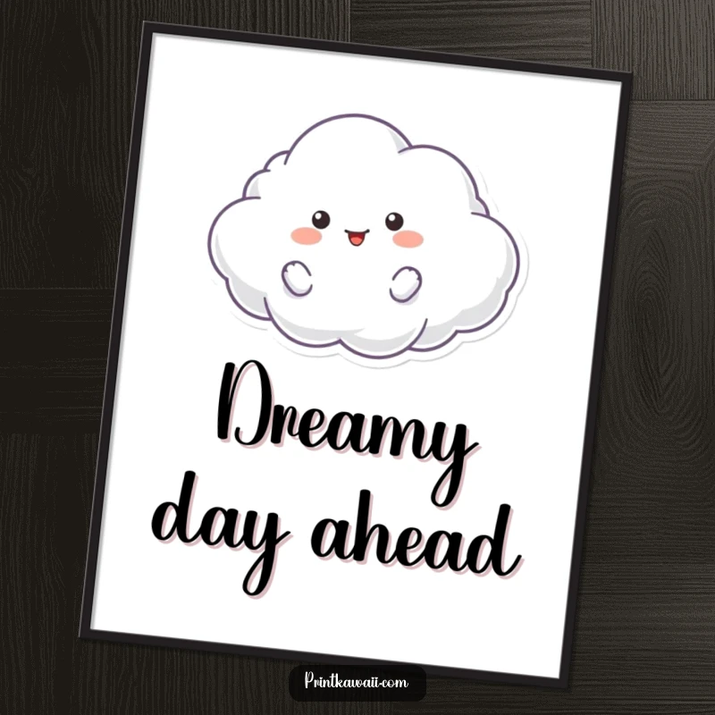 Funny poster depicting a fluffy cloud character in a playful floating pose, adding a serene and whimsical touch to decor.