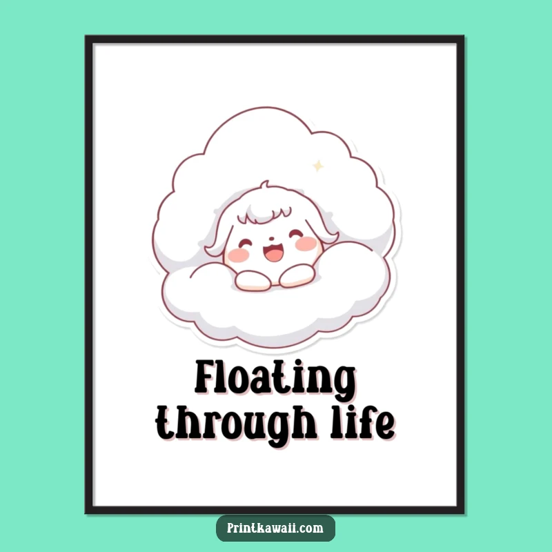 Funny Kawaii Cloud Hug Poster: Joyful Character Art, Wonderful Funny Gift