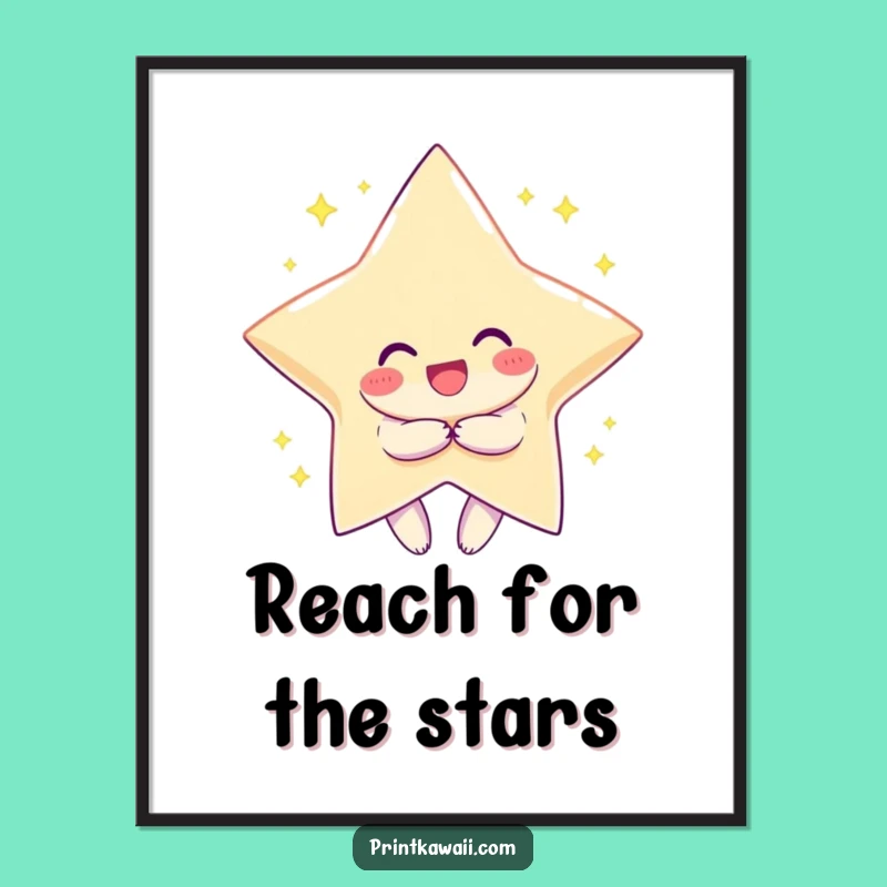 Funny Celestial Poster: Smiling Character Hugs Star - Inspiring Wall Art Funny Gift