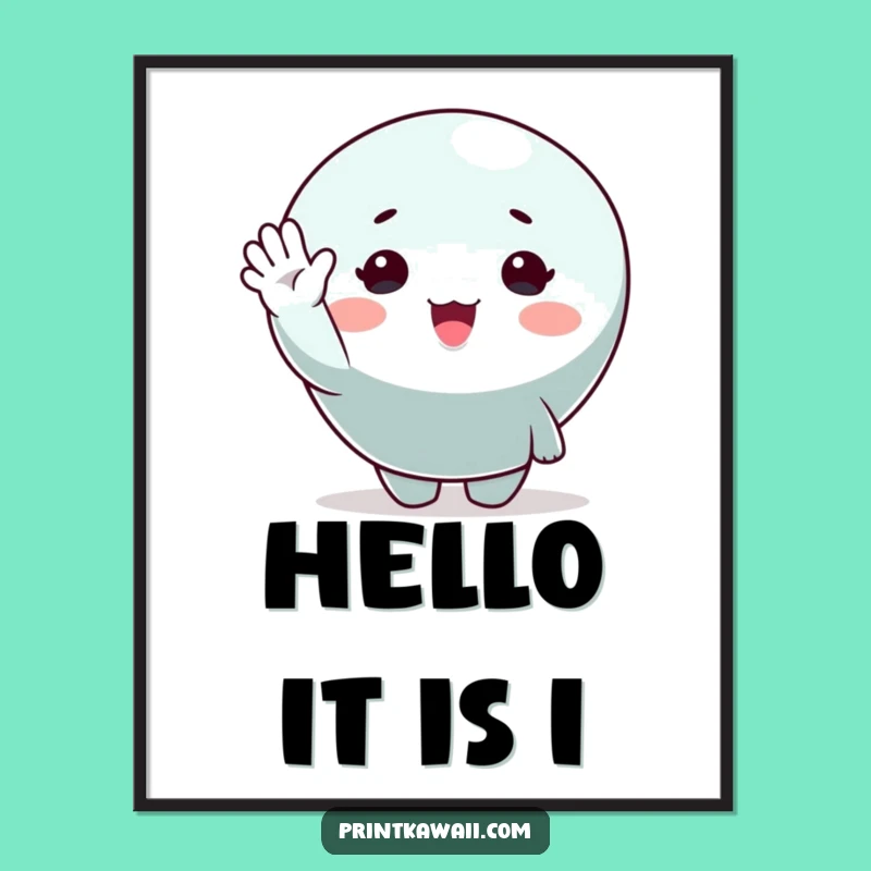Funny Cute Character Poster: Cheerful Waving Art for a Happy Home