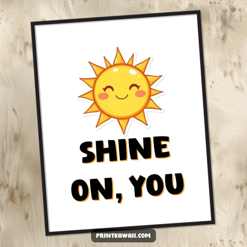 Funny poster featuring a smiling sun character shining brilliantly, adding a touch of happiness and warmth to any wall.